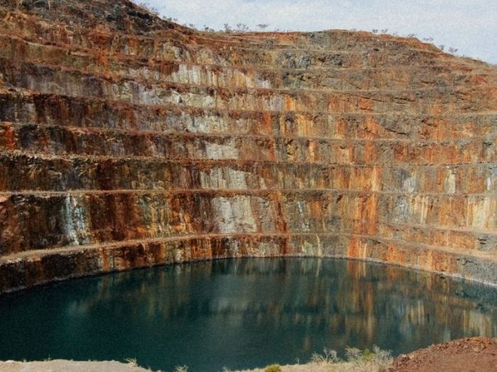 image of a tailings pond from an open pit mine